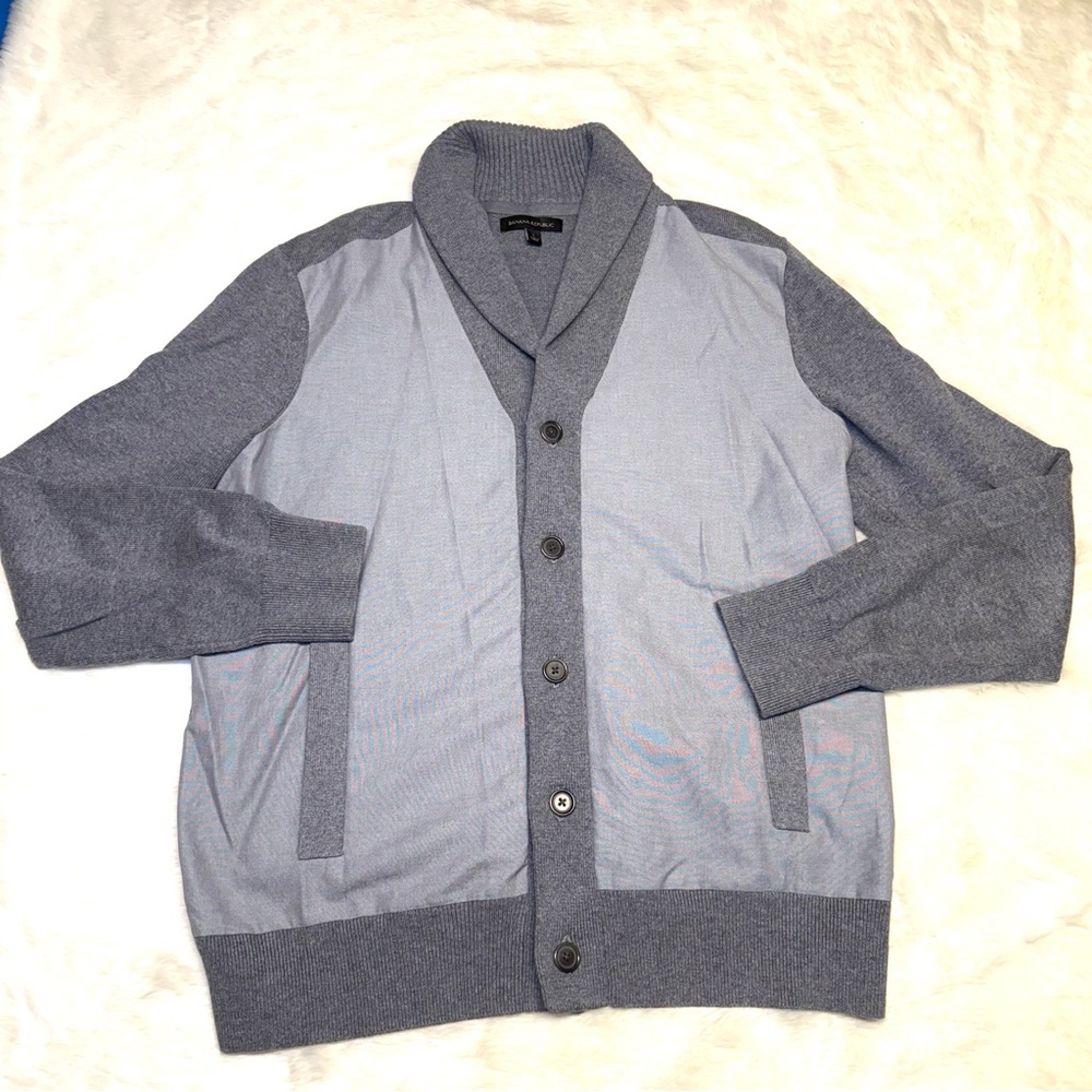 Banana Republic two tone gray button front cotton cardigan men's size large